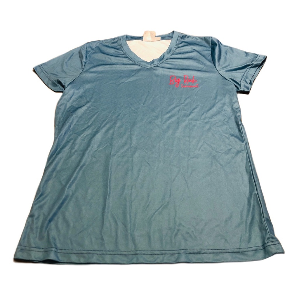 Big Rock Fishing Tournament Blue V-Neck T-Shirt with Pink Logo Size L